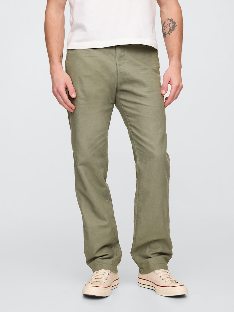 Gap Green Straight Fit Linen-Cotton Chino Trousers - Image 1 of 5