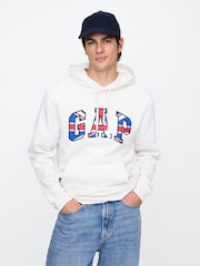 Gap White Union Jack Logo Fleece-Lined Hoodie - Image 1 of 5
