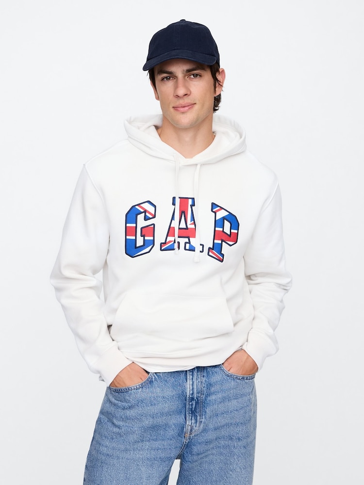 Gap White Union Jack Logo Fleece-Lined Hoodie - Image 1 of 5