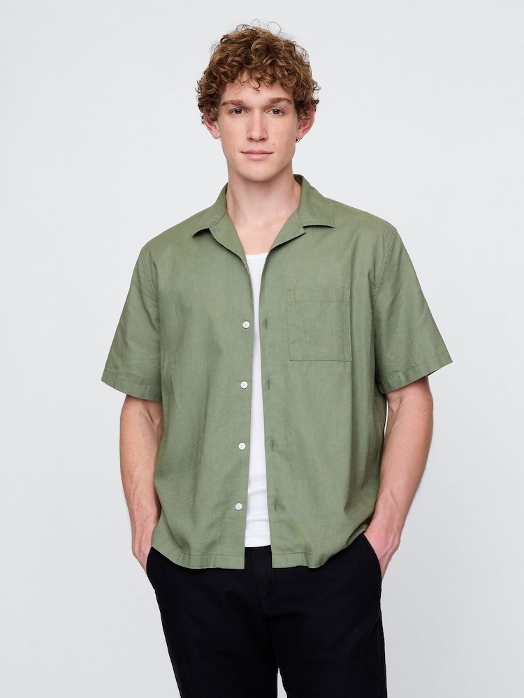 Gap Green Linen-Cotton Short Sleeve Shirt - Image 2 of 5 Gap Green Linen-Cotton Short Sleeve Shirt - Image 2 of 5