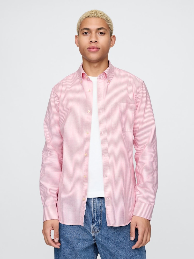 Gap Red Stripe Regular Fit Long Sleeve Oxford Shirt - Image 1 of 5