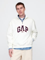 Gap White Logo Heavyweight Quarter-Zip Sweatshirt - Image 1 of 5