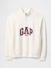 Gap White Logo Heavyweight Quarter-Zip Sweatshirt - Image 4 of 5