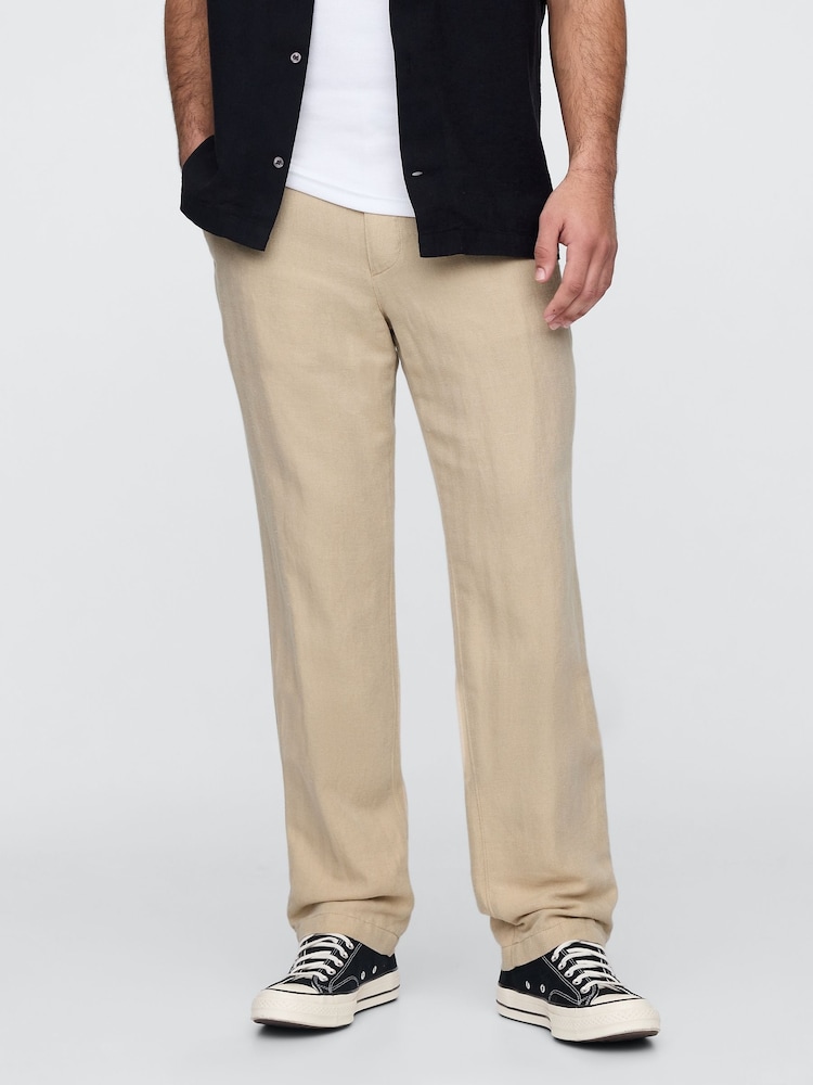 Gap Beige Straight Fit Linen-Cotton Chino Trousers - Image 1 of 5
