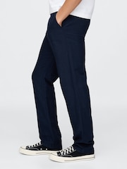 Gap Navy Blue Straight Fit Linen-Cotton Chino Trousers - Image 4 of 5
