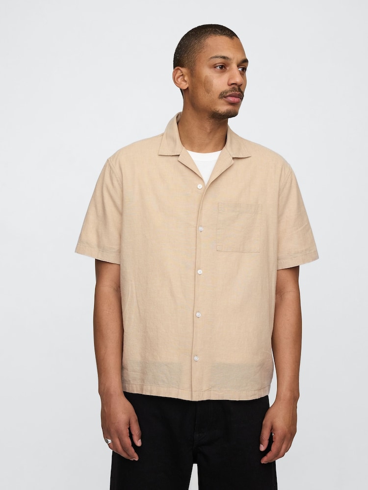 Gap Beige Linen-Cotton Short Sleeve Shirt - Image 1 of 5