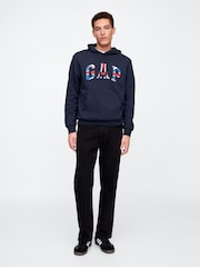 Gap Navy Blue Union Jack Logo Fleece-Lined Hoodie - Image 3 of 5