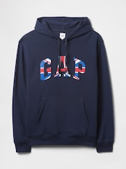 Gap Navy Blue Union Jack Logo Fleece-Lined Hoodie - Image 4 of 5