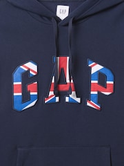 Gap Navy Blue Union Jack Logo Fleece-Lined Hoodie - Image 5 of 5