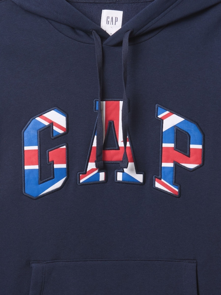Gap Navy Blue Union Jack Logo Fleece-Lined Hoodie - Image 5 of 5