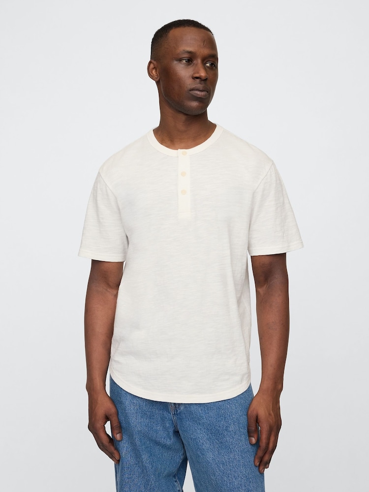 Gap White Short Sleeve Henley T-Shirt - Image 1 of 5 Gap White Short Sleeve Henley T-Shirt - Image 1 of 5