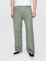 Gap Green Linen-Cotton 90s Loose Herringbone Trousers - Image 1 of 5