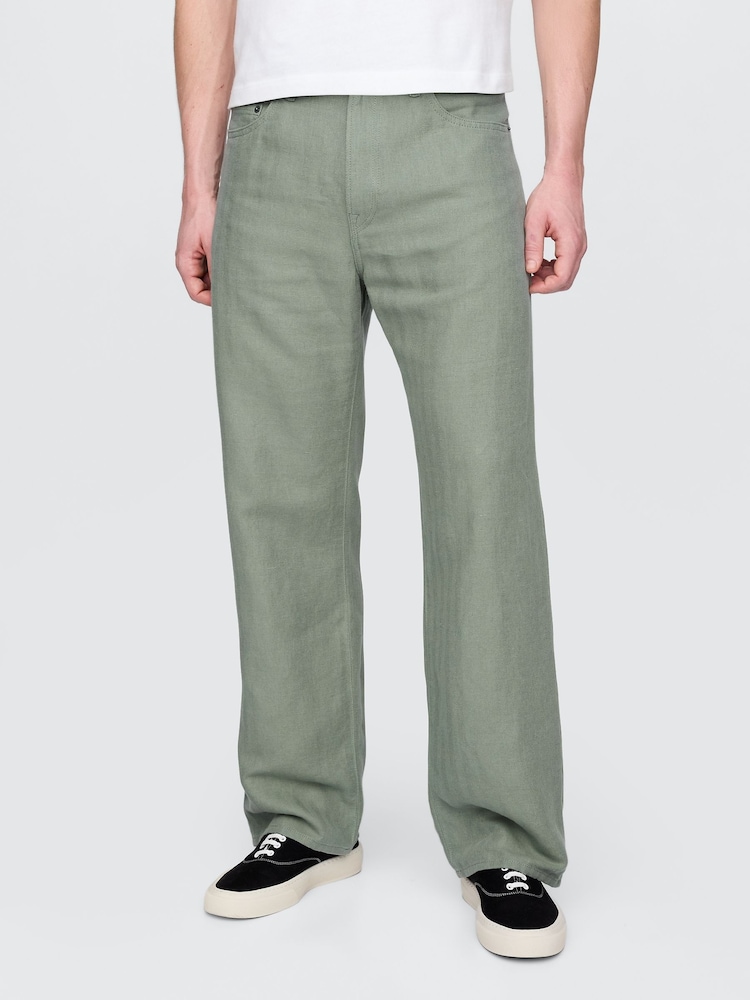 Gap Green Linen-Cotton 90s Loose Herringbone Trousers - Image 1 of 5