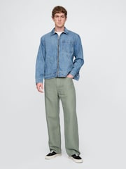 Gap Green Linen-Cotton 90s Loose Herringbone Trousers - Image 5 of 5