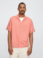 Gap Coral Pink Linen-Cotton Short Sleeve Shirt - Image 1 of 5