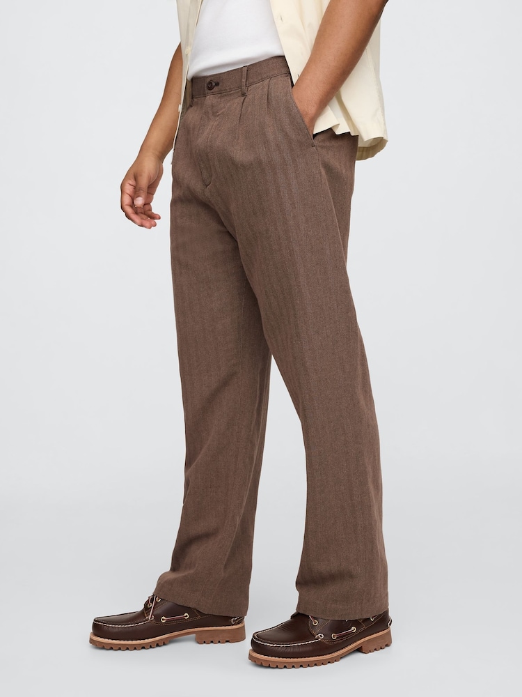 Gap Brown Linen-Cotton 90s Loose Pleated Chinos - Image 4 of 5