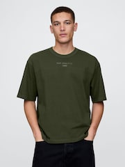 Gap Khaki Green Oversized Athletic Logo T-Shirt - Image 1 of 5