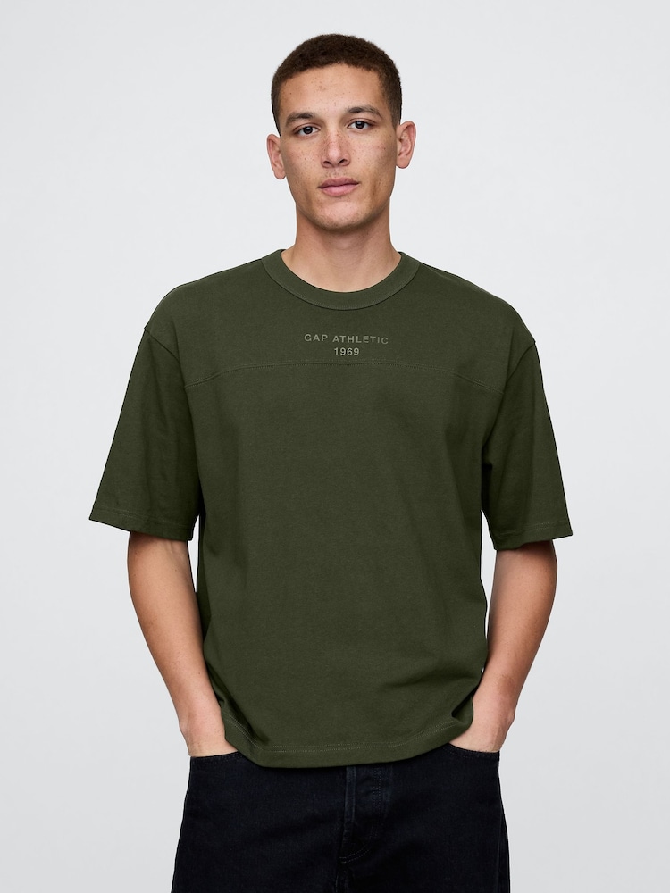 Gap Khaki Green Oversized Athletic Logo T-Shirt - Image 1 of 5