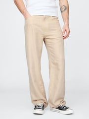 Gap Beige Linen-Cotton 90s Loose Herringbone Trousers - Image 1 of 5