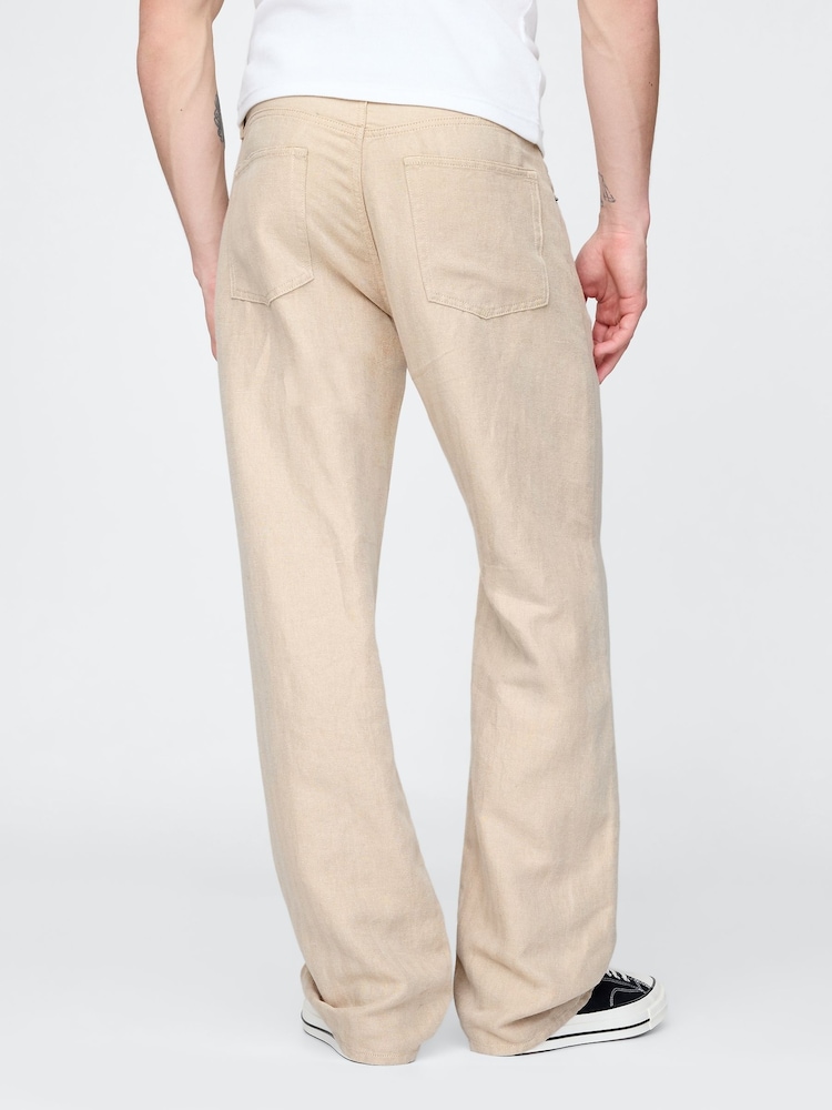 Gap Beige Linen-Cotton 90s Loose Herringbone Trousers - Image 2 of 5