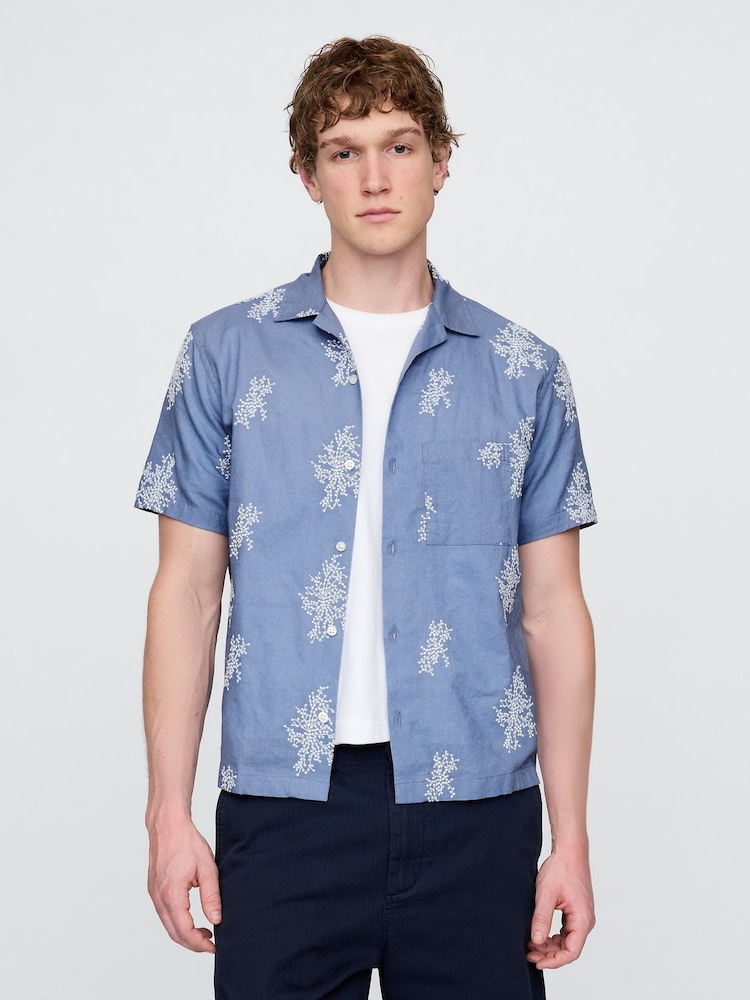 Gap Blue Linen-Cotton Short Sleeve Shirt - Image 1 of 5