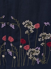 Marineblauw geborduurd bloemenmotief - Gap overhemd van linnen-katoen met korte mouwen - Image 5 of 5
