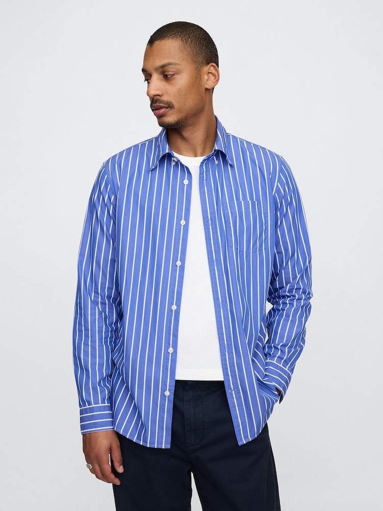Gap Blue Stripe Organic Cotton Poplin Classic Shirt - Image 1 of 5