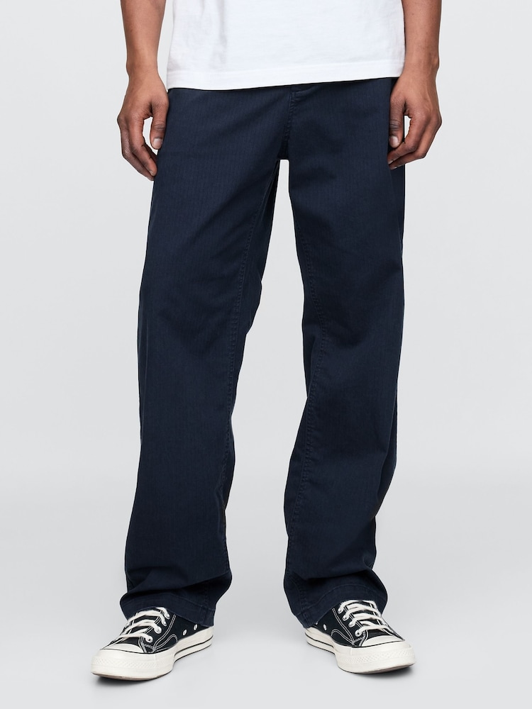 Gap Navy Blue 90s Loose Herringbone Chino Trousers - Image 1 of 5