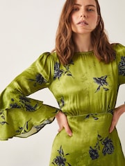 Monsoon Green Pella Satin Ruffle Midi Dress - Image 4 of 6
