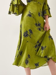 Monsoon Green Pella Satin Ruffle Midi Dress - Image 5 of 6