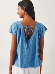 Monsoon Blue 100% Cotton Elena Embroidered V-Neck Jersey T-Shirt - Image 3 of 4