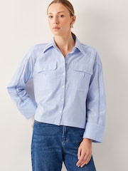 Monsoon Blue Lilah 100% Cotton Cropped Utility Shirt - Image 1 of 4