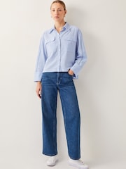 Monsoon Blue Lilah 100% Cotton Cropped Utility Shirt - Image 3 of 4