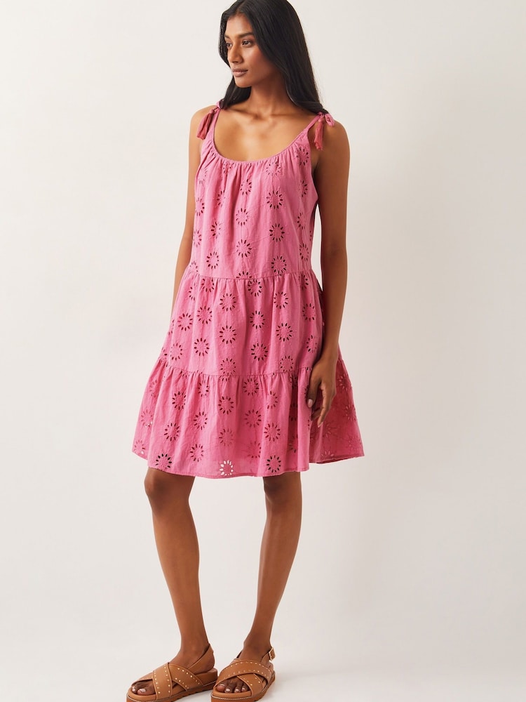 Monsoon Pink Maud Broderie 100% Cotton Dress - Image 1 of 4