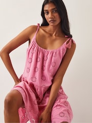 Monsoon Pink Maud Broderie 100% Cotton Dress - Image 2 of 4