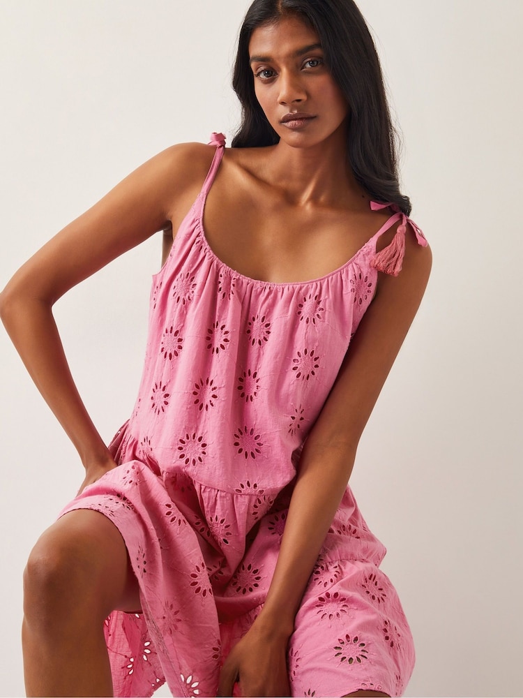 Monsoon Pink Maud Broderie 100% Cotton Dress - Image 2 of 4