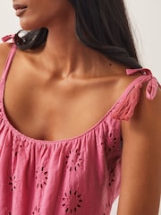 Monsoon Pink Maud Broderie 100% Cotton Dress - Image 4 of 4