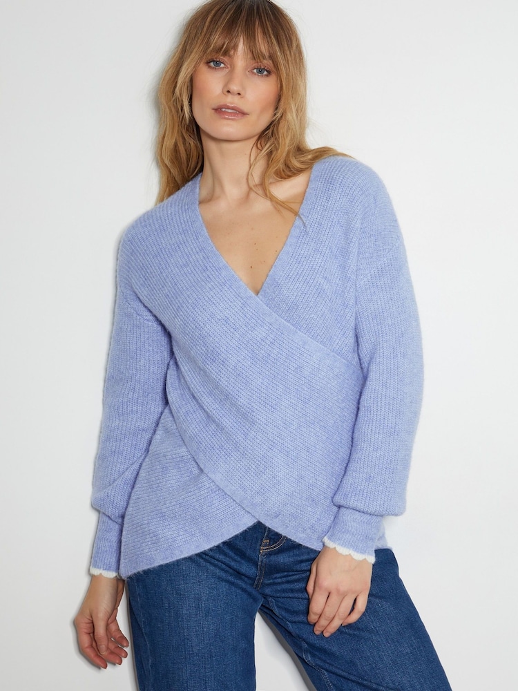 Monsoon Blue Raylee Wrap Ribbed Jumper - Image 1 of 5