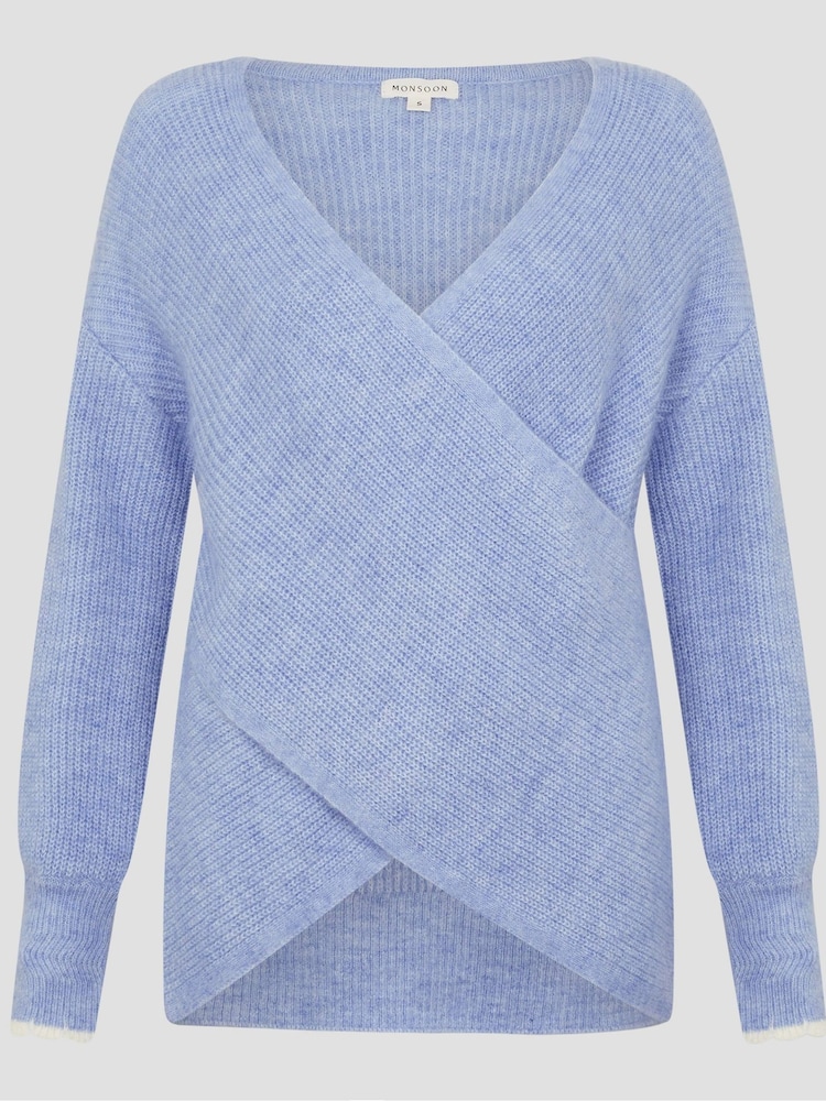 Monsoon Blue Raylee Wrap Ribbed Jumper - Image 5 of 5