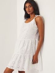 Monsoon White Maud Broderie 100% Cotton Dress - Image 3 of 4