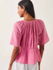 Monsoon Pink Marlee Short Sleeve Tie-Front 100% CottonTop - Image 3 of 4