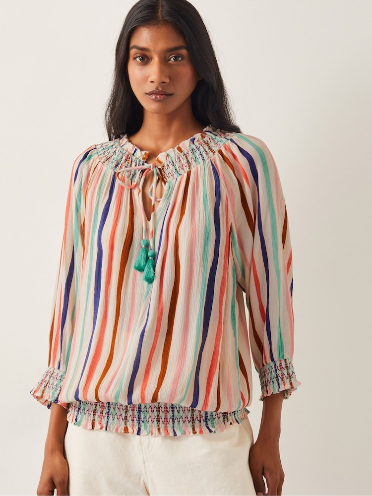 Monsoon White Sally Stripe Long Sleeve Top - Image 1 of 4