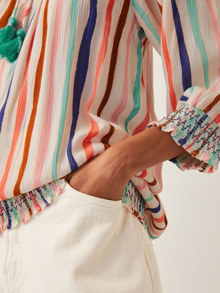 Monsoon White Sally Stripe Long Sleeve Top - Image 2 of 4