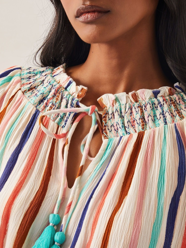Monsoon White Sally Stripe Long Sleeve Top - Image 4 of 4