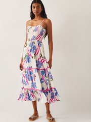 Monsoon Natural Fiona Floral Print Bandeau Midi Dress - Image 1 of 4