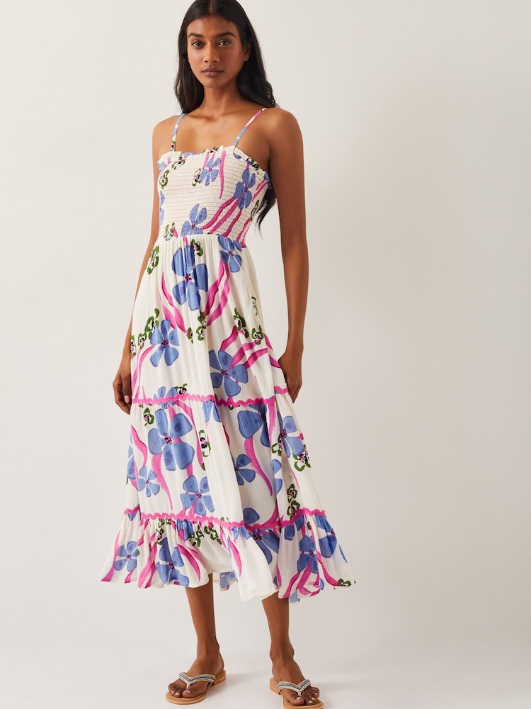 Monsoon Natural Fiona Floral Print Bandeau Midi Dress - Image 1 of 4