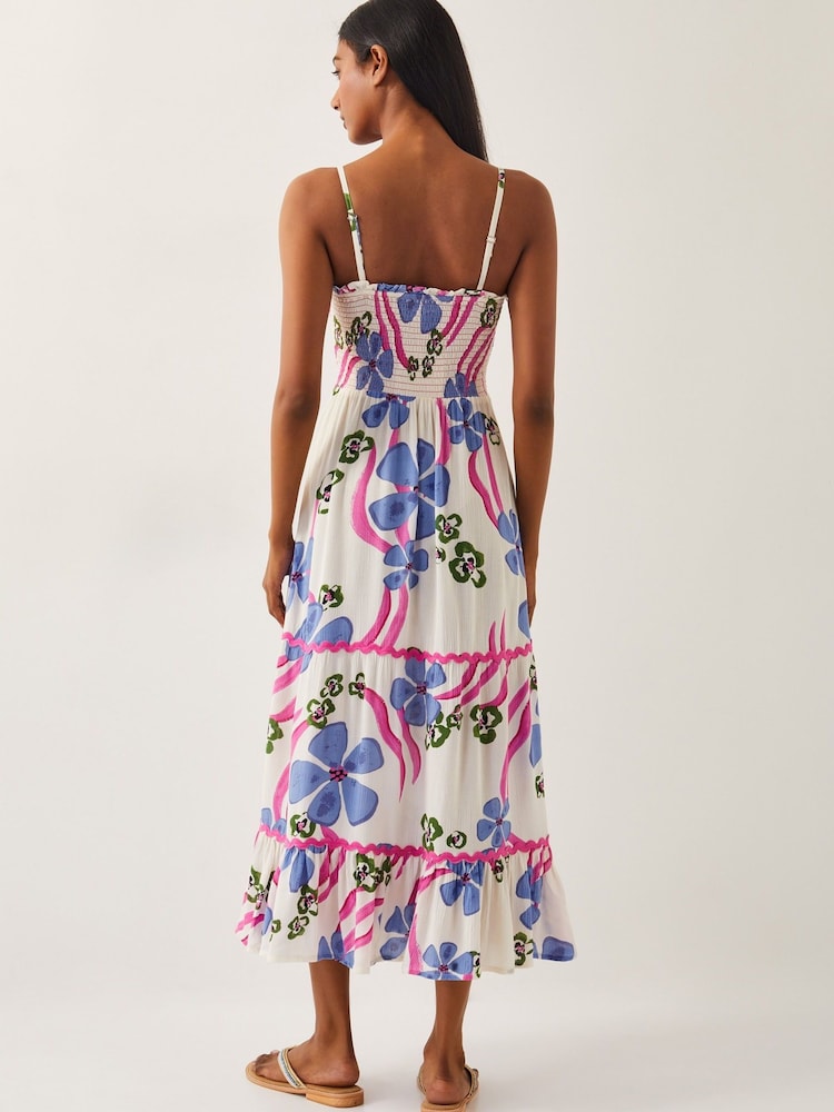 Monsoon Natural Fiona Floral Print Bandeau Midi Dress - Image 2 of 4
