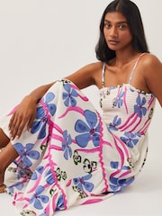 Monsoon Natural Fiona Floral Print Bandeau Midi Dress - Image 3 of 4