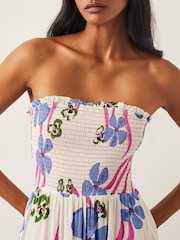 Monsoon Natural Fiona Floral Print Bandeau Midi Dress - Image 4 of 4