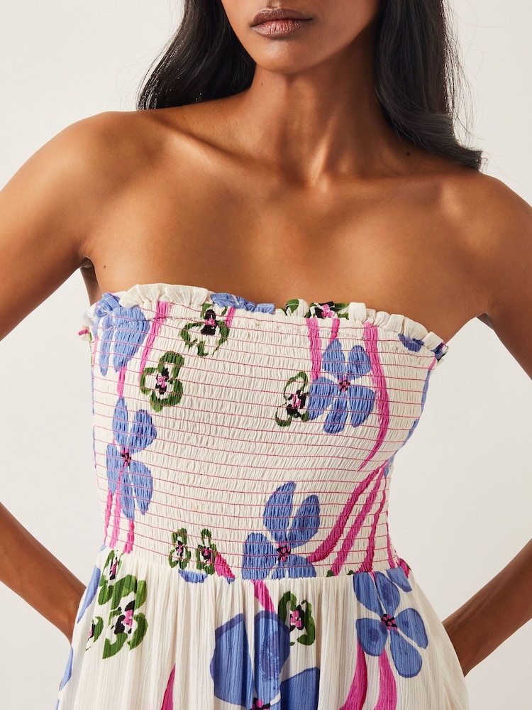 Monsoon Natural Fiona Floral Print Bandeau Midi Dress - Image 4 of 4